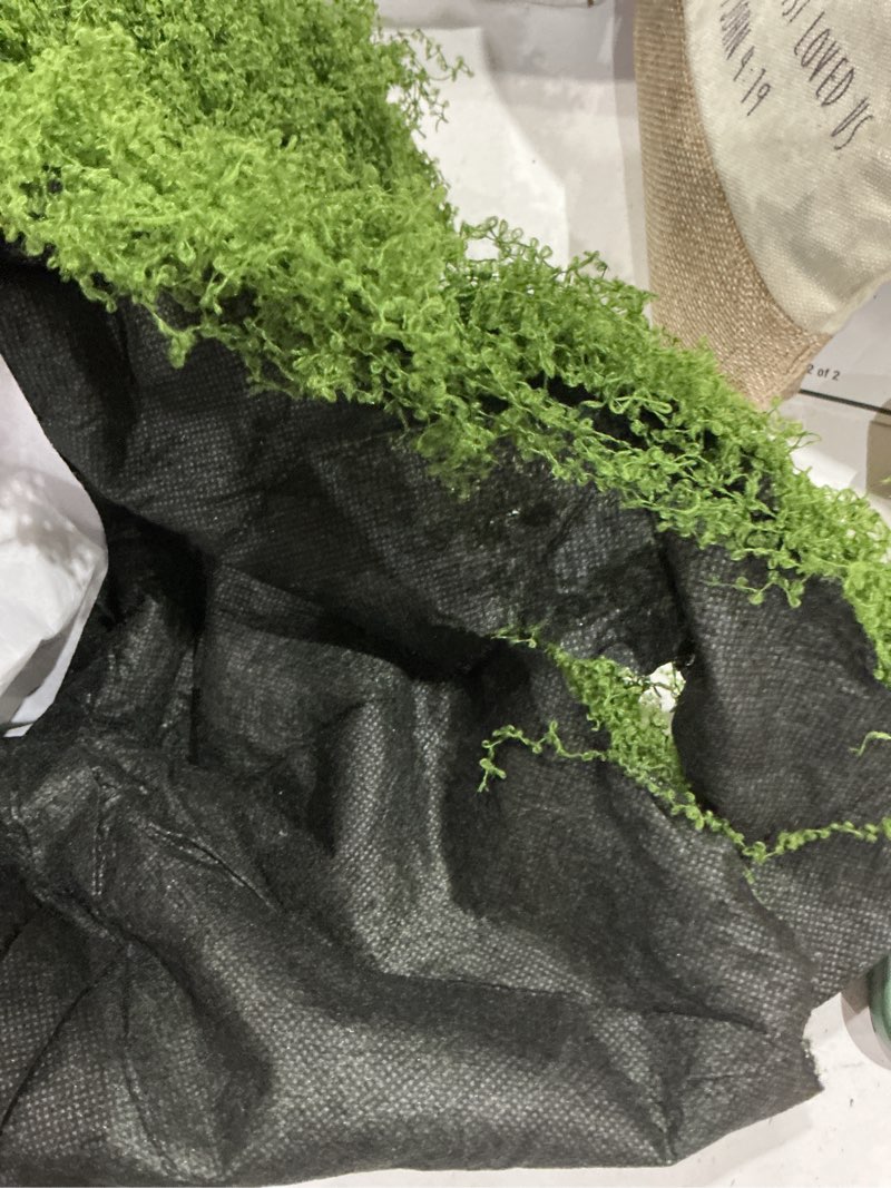 Condition photo showing As Is for artificial green moss mat, carpet grass wall with base fabric 39.37 * 39.37 inch fake moss for crafts, faux moss for plants indoor green faux grass for diy table centerpieces floral wedding green- 39.37*39.37 inch/1*1 m