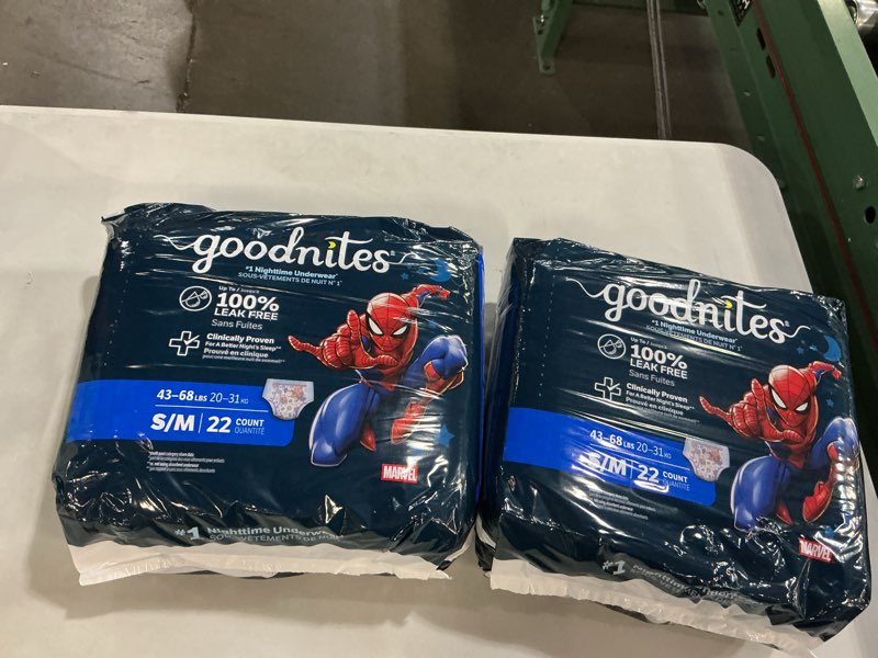 Condition photo showing Good Condition for goodnites boys' nighttime bedwetting underwear, size s/m (43-68 lbs), 44 ct (2 packs of 22), packaging may vary small/medium 44