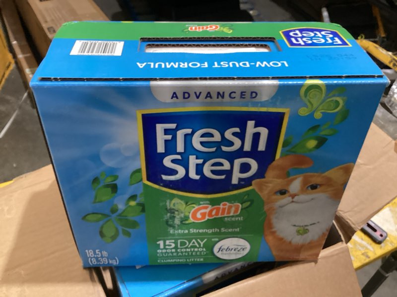 Condition photo showing Good Condition for fresh step advanced clumping litter with febreze freshness with gain scent, fights odor on contact, 37 lbs. (2 x 18.5 lb. box) (package may vary)