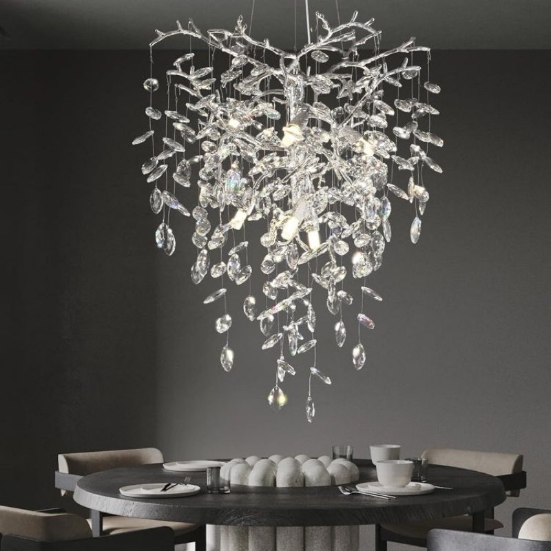 ROMYEAR Tree Branches Crystal Chandeliers Luxury Leaves Wind Chime Pendant Light Fixture 6 Light Cei