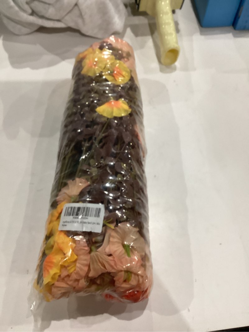 Condition photo showing Good Condition for Artificial Mums for Outdoors Fake Fall Flowers Plants for Autumn Decoration, 12 Bundles Silk Morning Glory with Eucalyptus Look Real UV Resistant Faux Mums for Outside Planters Yard Patio Porch, Mix 3 Mixed(4 Light Orange, 4 Orange, 4 Yellow)