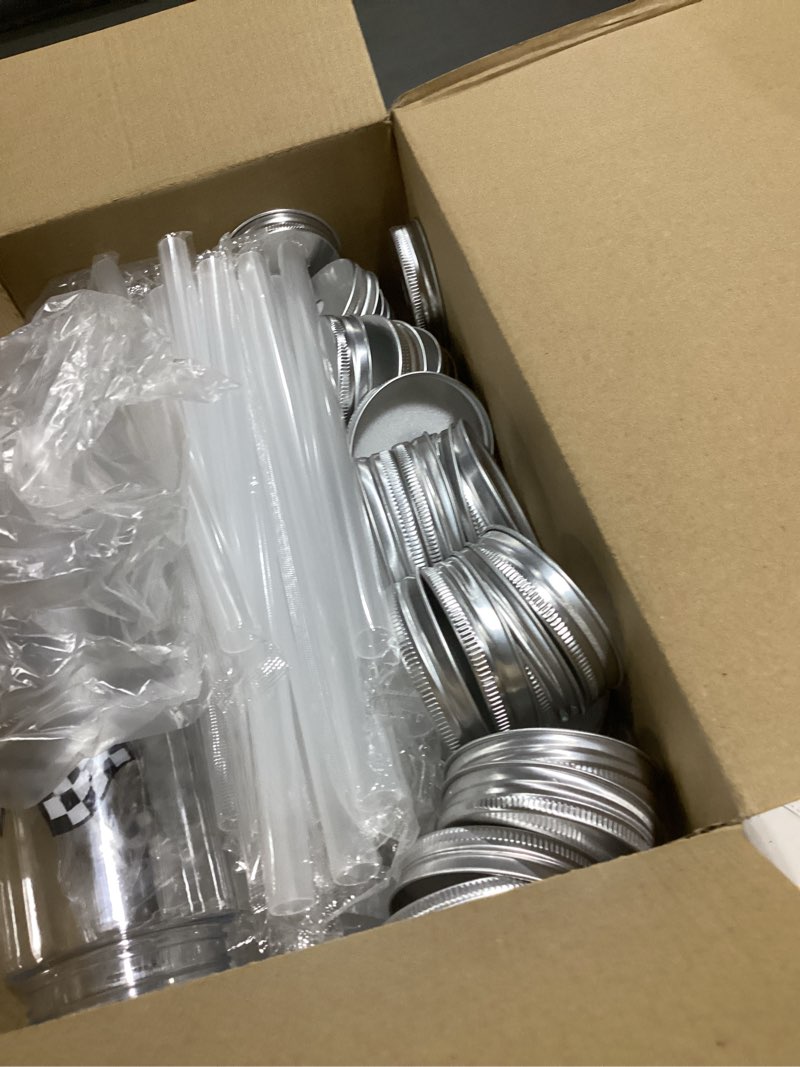 Condition photo showing Good Condition for 24 pcs 14 oz checkered flag cup race car party supplies for birthday plastic cup with straw and lid black and white plaid flag checkered cups for birthday race car themed party supplies