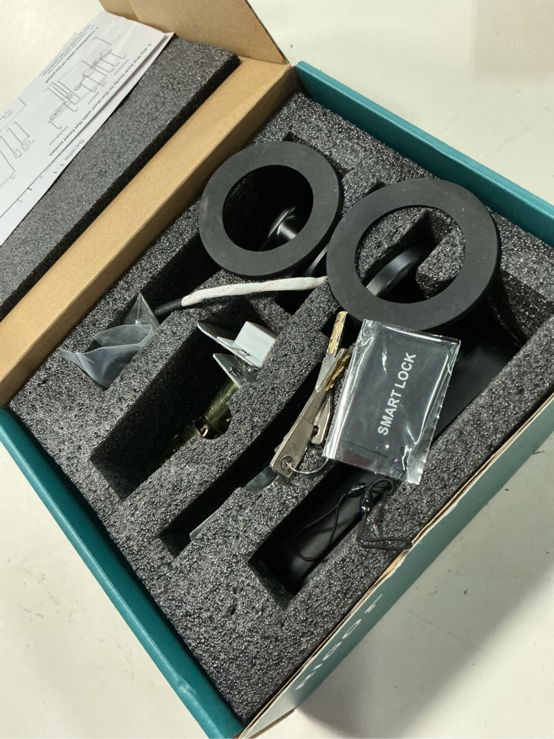 Condition photo showing New/Like New for smart 5-in-1 fingerprint door lock with 2 keycards – door lock with code, keys & app, fits bedrooms & home offices 2 key cards