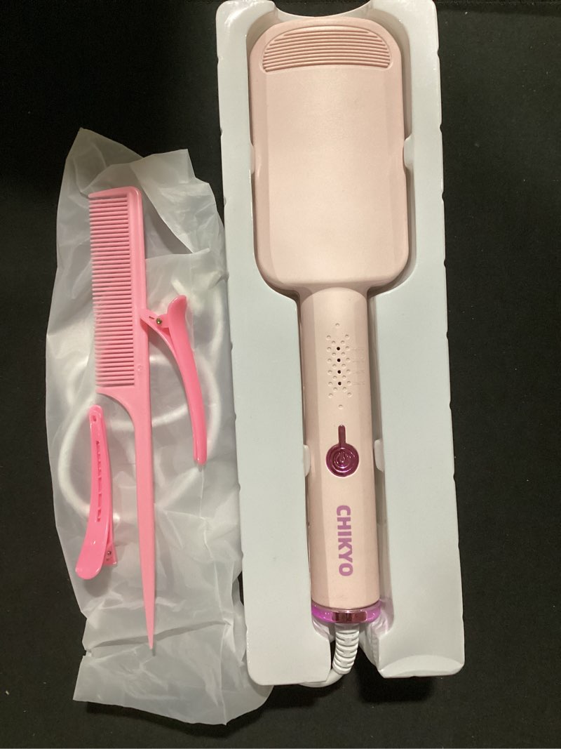 Condition photo showing New/Like New for curling iron hair crimper waver - chikyo 3 barrel rovy wave curling iron, 1.25 inch ionic beach waves curling wand, deep waver hair curler hot tool with ceramic for women, dual voltage, easy to use pink