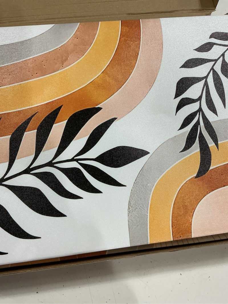 Condition photo showing Good Condition for lyyglyy 3pcs framed bohemian canvas wall art, abstract geometric posters artwork for walls, brown desert wall art, botanical line print wall decor for living rooms, dining rooms, offices 12x16 inches boho brown sun 12x16 inches
