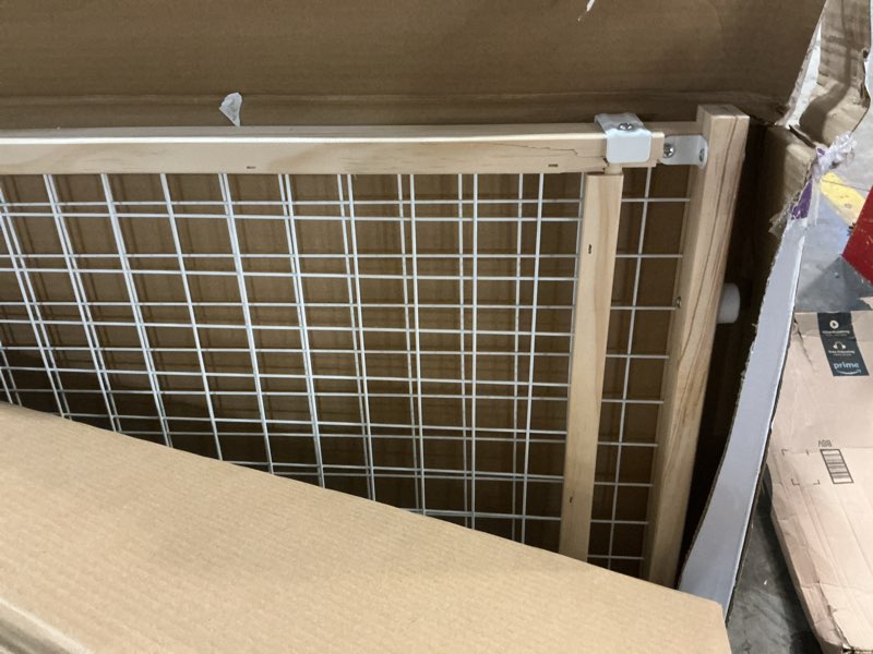 Condition photo showing As Is for MidWest Homes for Pets Wire Mesh Pet Safety Gate, Dog Gate Expands From 29 - 50 Inches Wide, 44 Inches Tall, Wood, Powder Coated Wire