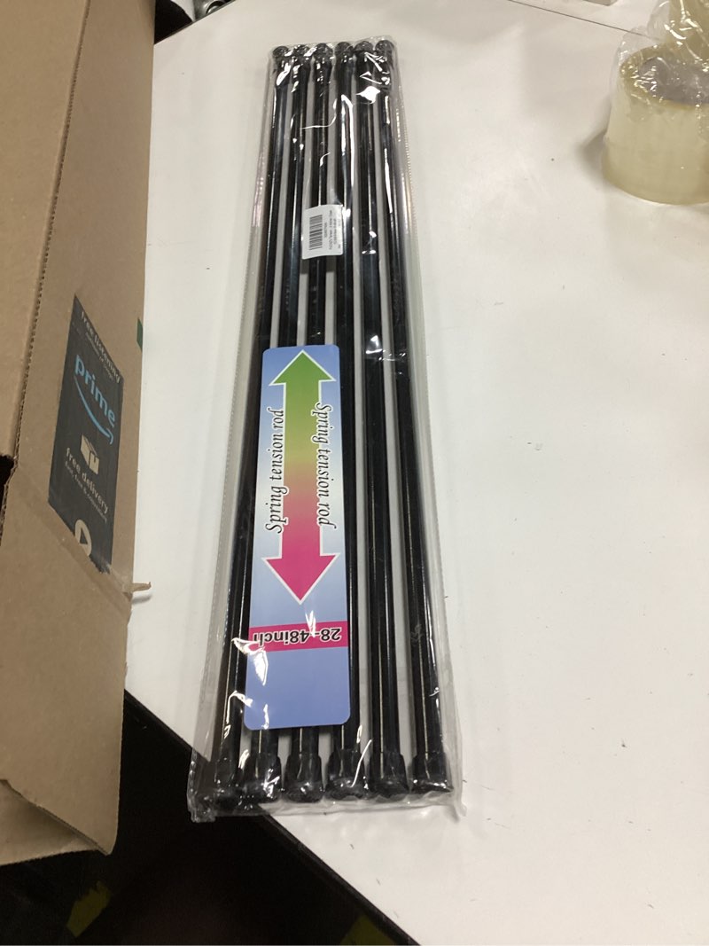 Condition photo showing New/Like New for Tension Curtain Rod Spring Tension Black 28-46Inch adjustable Curtain Rod 6PCS small Tension Rod of Small Window Cupboard Kitchen Closet 28-46inch-6PCS Black
