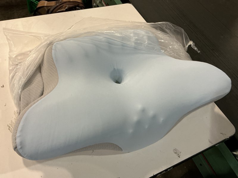 Condition photo showing Good Condition for Cervical Neck Pillow for Pain Relief - Ergonomic Memory Foam Pillows for Sleeping, Cooling Side Sleeper Pillow for Neck Support, Contour Orthopedic Bed Pillow for Sleepers Blue & Grey