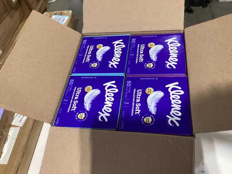 Condition photo showing As Is for kleenex ultra soft facial tissues, 4 cube boxes, 60 tissues per box, 3-ply (240 total), packaging may vary white 60 tissues (pack of 4)