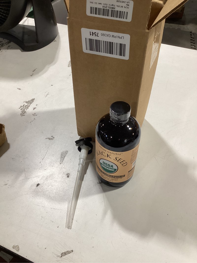 Condition photo showing New/Like New for prime natural organic black seed oil 16oz - cold pressed unrefined high thymoquinone 1.7% usda certified - turkish origin potent nigella sativa liquid - vegan omega 3 6 9, antioxidant 16.23 fl oz (pack of 1)