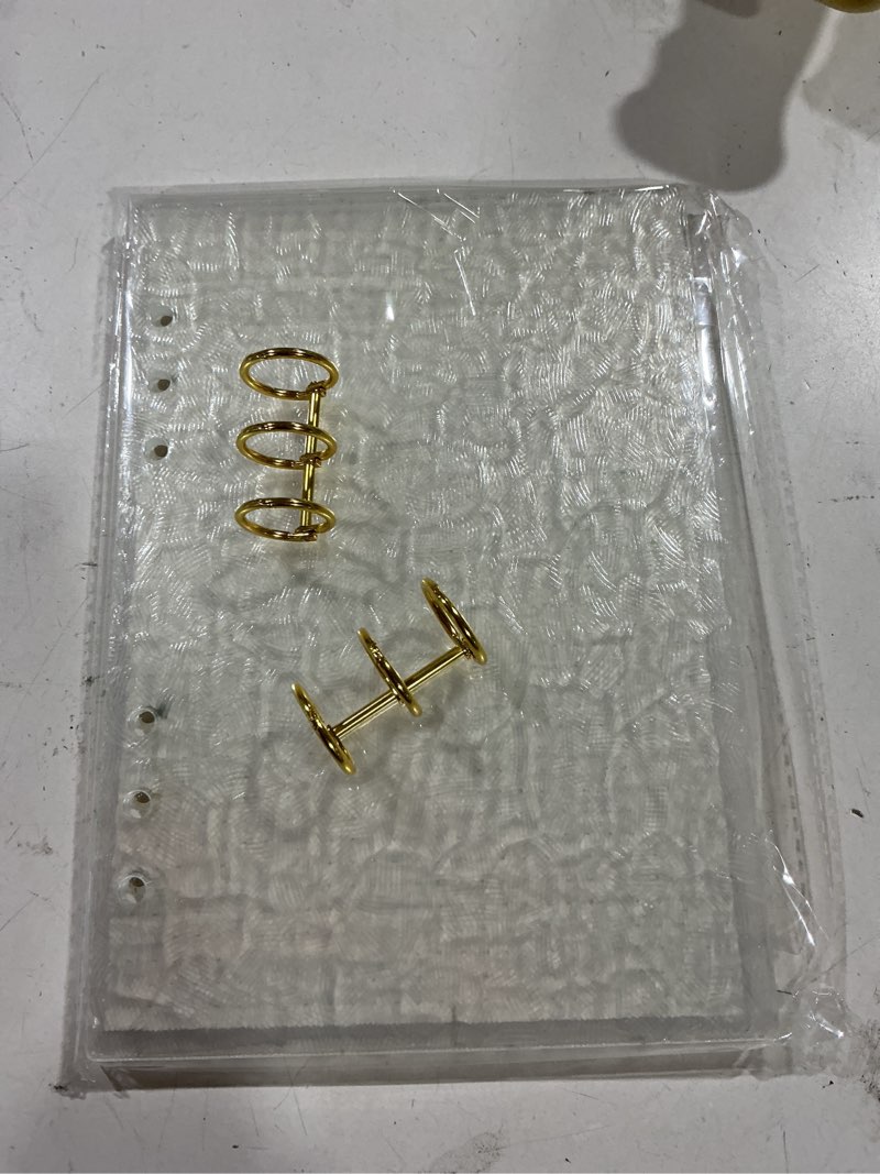 Condition photo showing New/Like New for multibey a5 binder 6-ring clear acrylic binder notebook cover, gold metal round ring with 45 sheets dot grid papers, a5 loose leaf personal planner binder (clear shell)