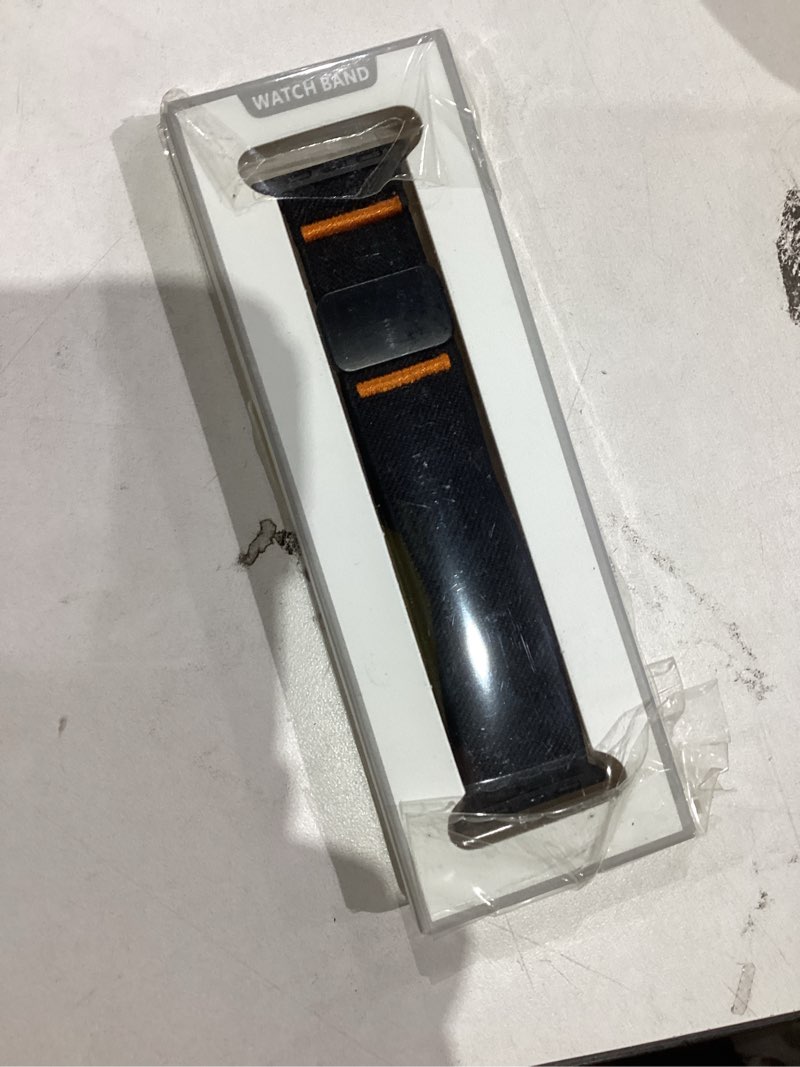 Condition photo showing As Is for Magnetic Nylon Bands for Apple Watch Ultra 2/3 Band for Men 49mm 46mm 45mm 44mm 42mm iWatch Man,Stretchy Fabric Elastic Sport Strap Wristband for Apple Watch Series 11 10 9 8 7 6 5 4 3 SE Ultra 3/2/1 01-Black orange line 49/46/45/44/42mm(S3/2/1)