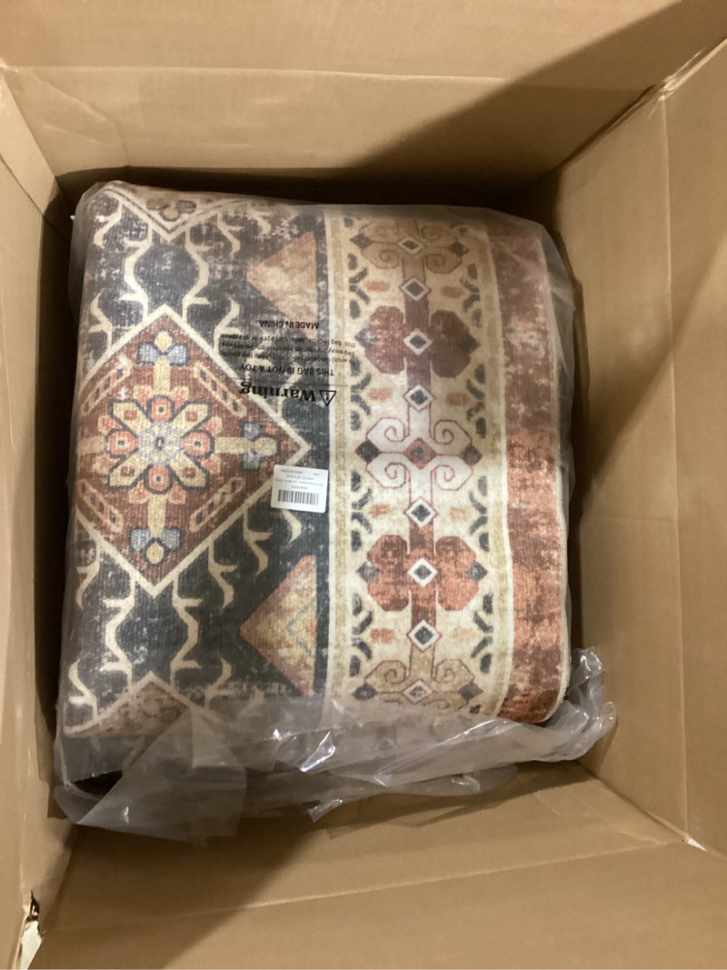 Condition photo showing Good Condition for 12x15 area rug for living room: vintage oriental washable rug for bedroom dining room with non slip rubber backing stain resistant low pile large carpet home office (brick, 12x15) brick 12' x 15' (rectangular)