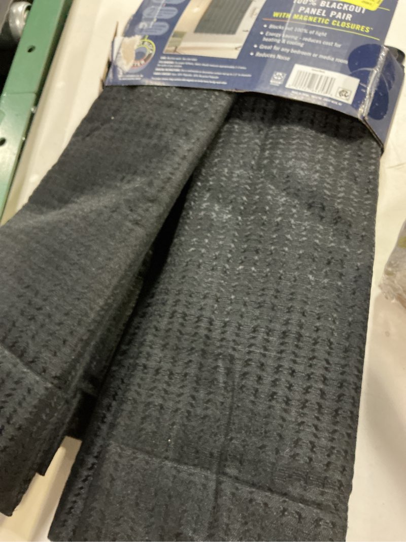 Condition photo showing Good Condition for sun zero vance 2-piece magnetic closure 100% blackout back tab curtain panel pair  37 x63   black