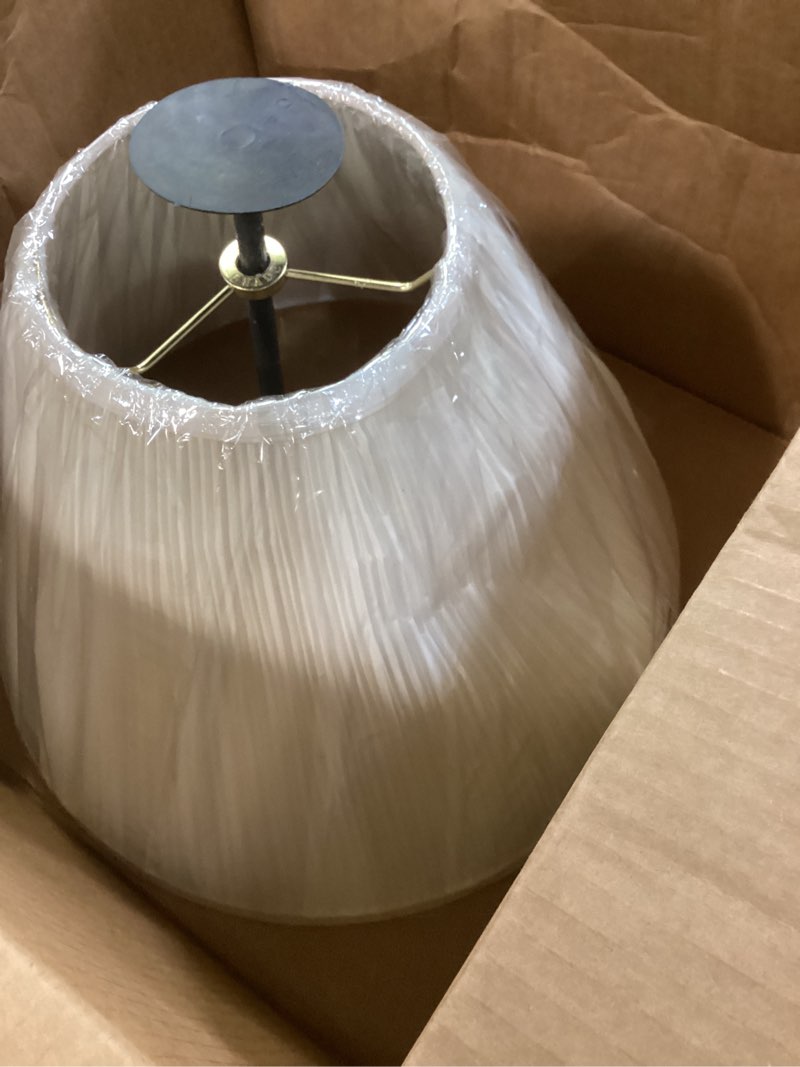 Condition photo showing As Is for aspen creative 33055, hardback empire transitional spider lamp shade, mushroom pleated pleated white, 7" top x 13" bottom x 10" slant