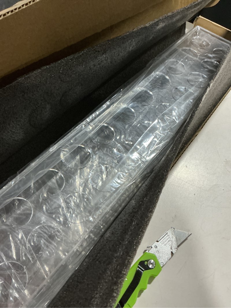 Condition photo showing Good Condition for E&F Modern Designs Rectangular Floral Centerpiece for Dining Table - 24 Inches Long Rectangle Vase - Acrylic Clear Vase - Low Laying Unique Flower Vases for Weddings 24 Holes - Clear