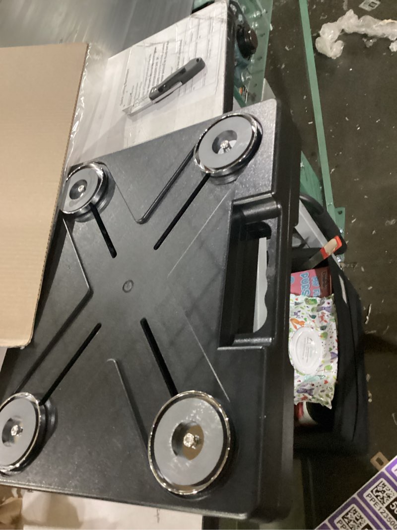 Condition photo showing As Is for magnetic laptop stand, portable workstation with 4 super magnets, w/45lb capacity, magnetic toolbox, hands free workstation, attach to hvac, trucks, walls, poles etc