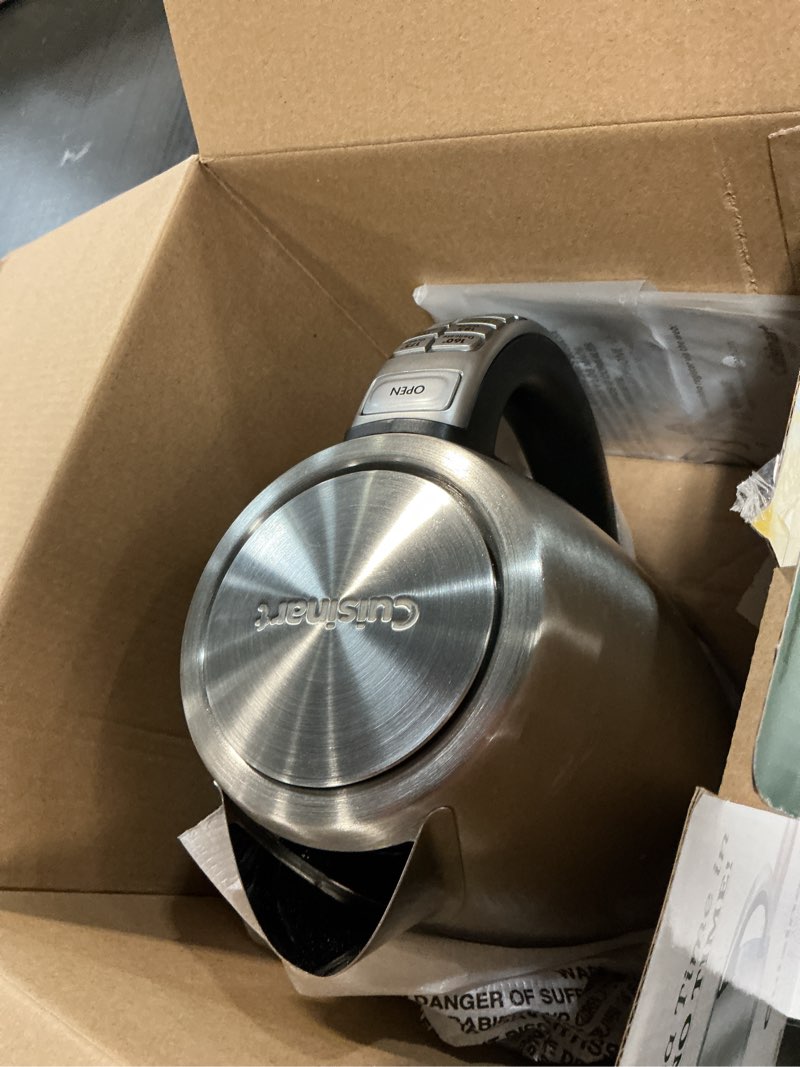 Condition photo showing As Is for cuisinart perfectemp 1.7-liter electric kettle, cordless electric tea kettle, 1500w for fast heat-up, 6 preset temperatures, 30-minute keep warm, stay cool nonslip handle, cpk-17p1 stainless steel perfectemp