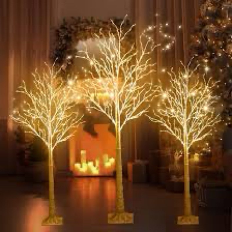 Aurelema 2 Pcs 6ft-400led Lighted Birch Tree 8 Modes Christmas Artificial LED Warm White Lights Birc