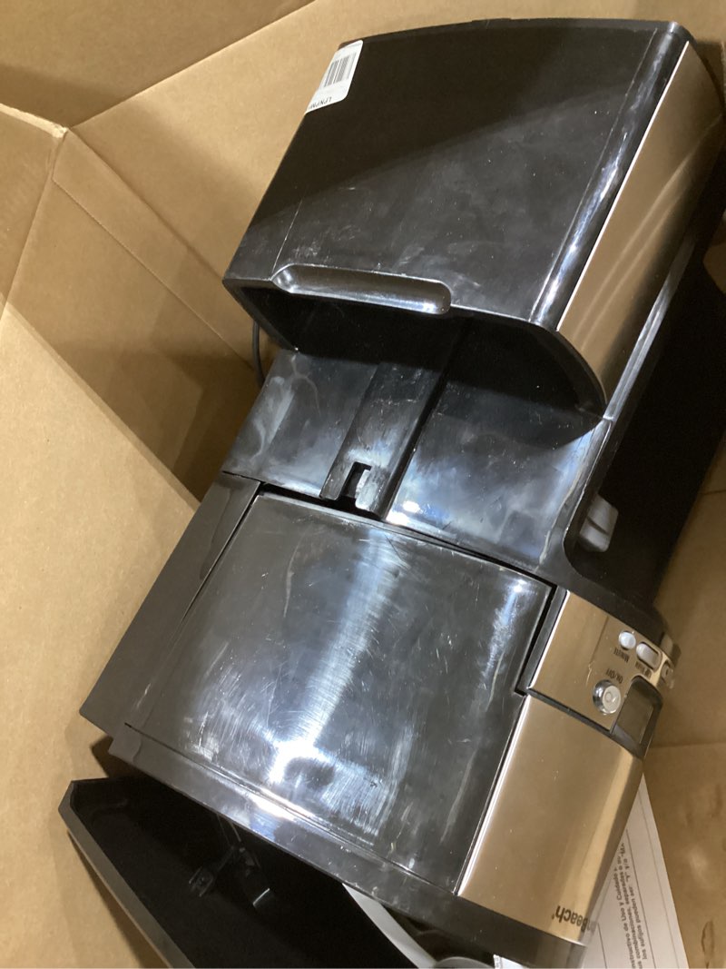 Condition photo showing New/Like New for Hamilton Beach One Press Programmable Dispensing 12 Cup Coffee Maker with Internal Coffee Pot, Stays Warm and Fresh for Hours, 60 oz. Removable Reservoir, Black & Stainless Steel (47950) Black and Silver