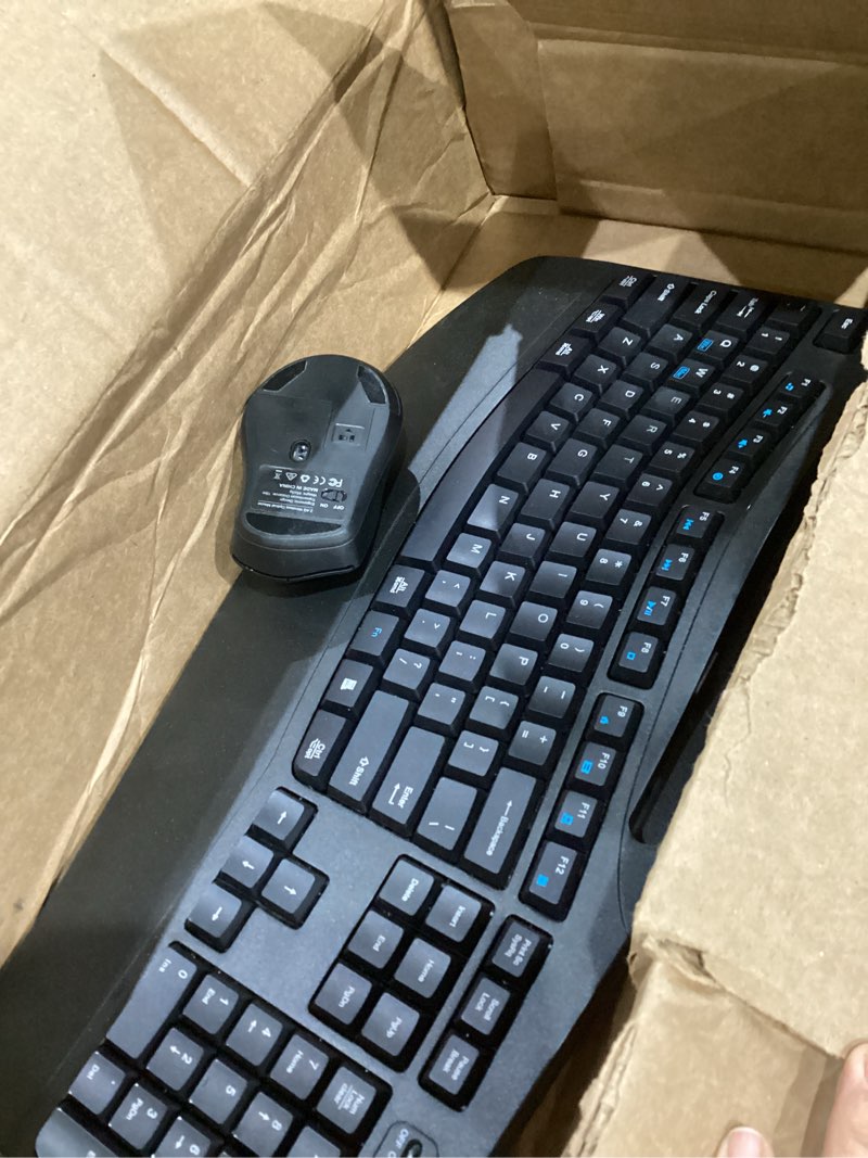 Condition photo showing As Is for Wireless Keyboard and Mouse Combo, 2.4G Full Size Wave Keys Ergonomic Keyboard with Wrist Rest, Phone Holder, 3-Level DPI Wireless Silent Mouse with 6-Buttons, for Windows, Mac OS, Laptop, PC (Black)