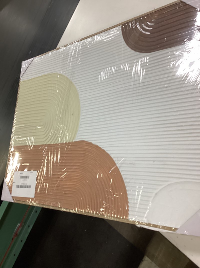 Condition photo showing Good Condition for artiluxy set of 2 framed 3d textured wall art, hand-painted raised line geometric design, neutral beige and brown, 18x24 inch each, modern decor for living room, bedroom, entryway