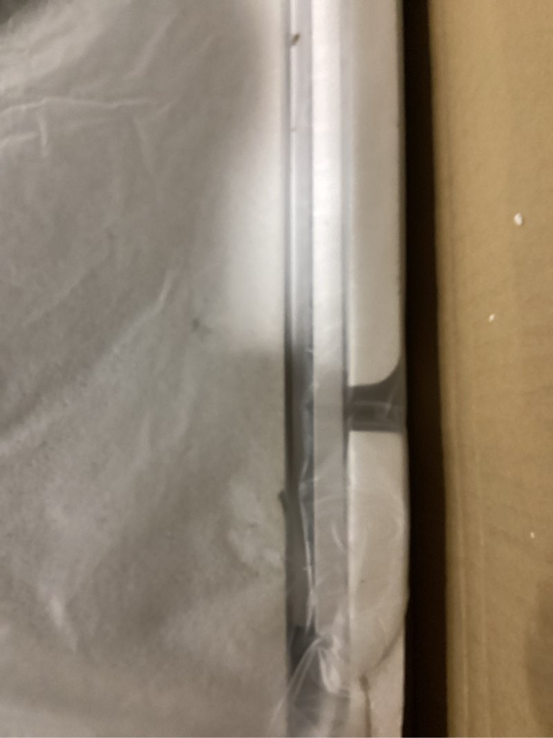 Condition photo showing New/Like New for loaao 20x30 inch white metal framed bathroom mirror for wall, white bathroom vanity mirror farmhouse, large rounded rectangle mirror, anti-rust, hangs horizontally or vertically white 20"l x 30"w