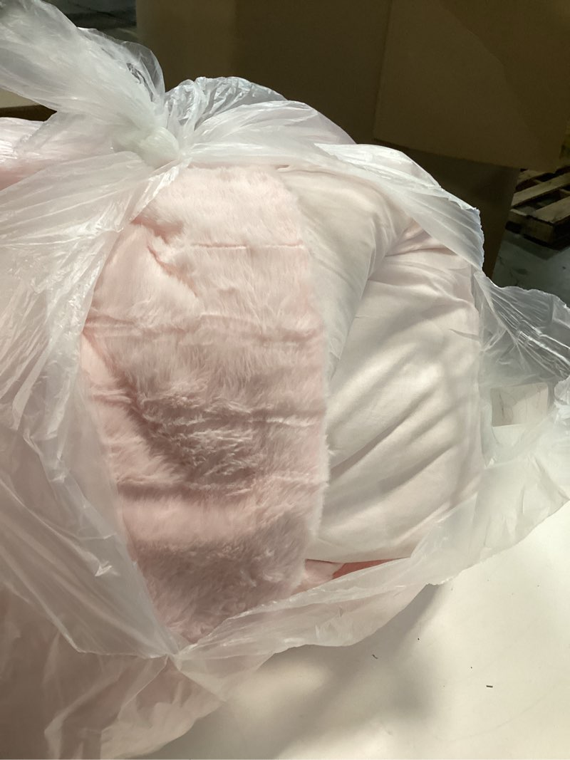 Condition photo showing As Is for BEDELITE Faux Fur Fleece King Comforter Set - Fluffy & Warm Pink Comforter King Size?Ultra Soft and Cozy Winter Bedding Set,Fuzzy Thick Bed Set,1 Comforter and 2 Pillowcases Pink King