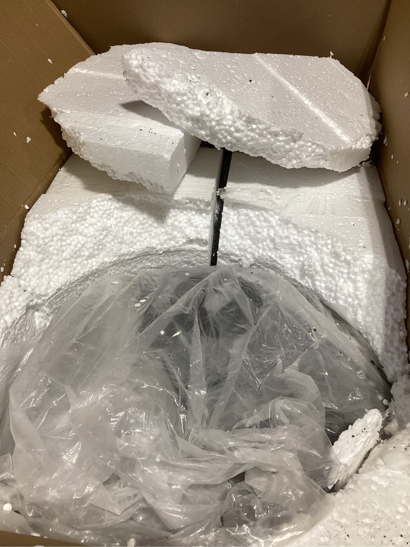 Condition photo showing As Is for Teamson Home Arquer 68.1" Arc Floor Lamp for Living Rooms, Home Offices, Dining Rooms, Bedrooms with Faux Black Marble Base and Antique Brass Bell Shade Anti-brass / Black Marble Base Modern