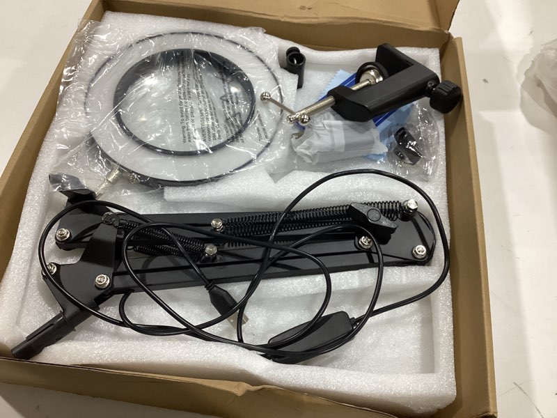 Condition photo showing Good Condition for kirkas 10x magnifying glass with light and stand, 2-in-1 stepless dimmable led desk lamp with clamp, 3 color modes lighted magnifier swivel arm light for reading, craft, close works - black black 10x 9.06 inch base & clamp