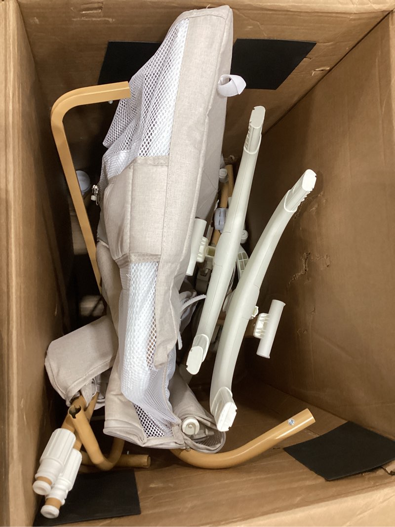 Condition photo showing As Is for ezebaby baby bassinet bedside sleeper: 3-in-1 rocking bassinet for baby - breathable full-mesh crib with mattress | 6 height adjustable | portable crib with lockable wheels for newborns beige