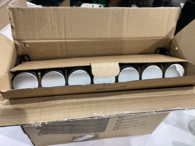 Condition photo showing New/Like New for SpaceAid Spice Rack Organizer with 28 Spice Jars, 386 Spice Labels, Chalk Marker and Funnel Set for Cabinet, Countertop, Pantry, Cupboard or Door & Wall Mount - 28 Jars, 13.4" W × 10.8" H, Black 28 Jars, 13.4"W × 10.8"H Black