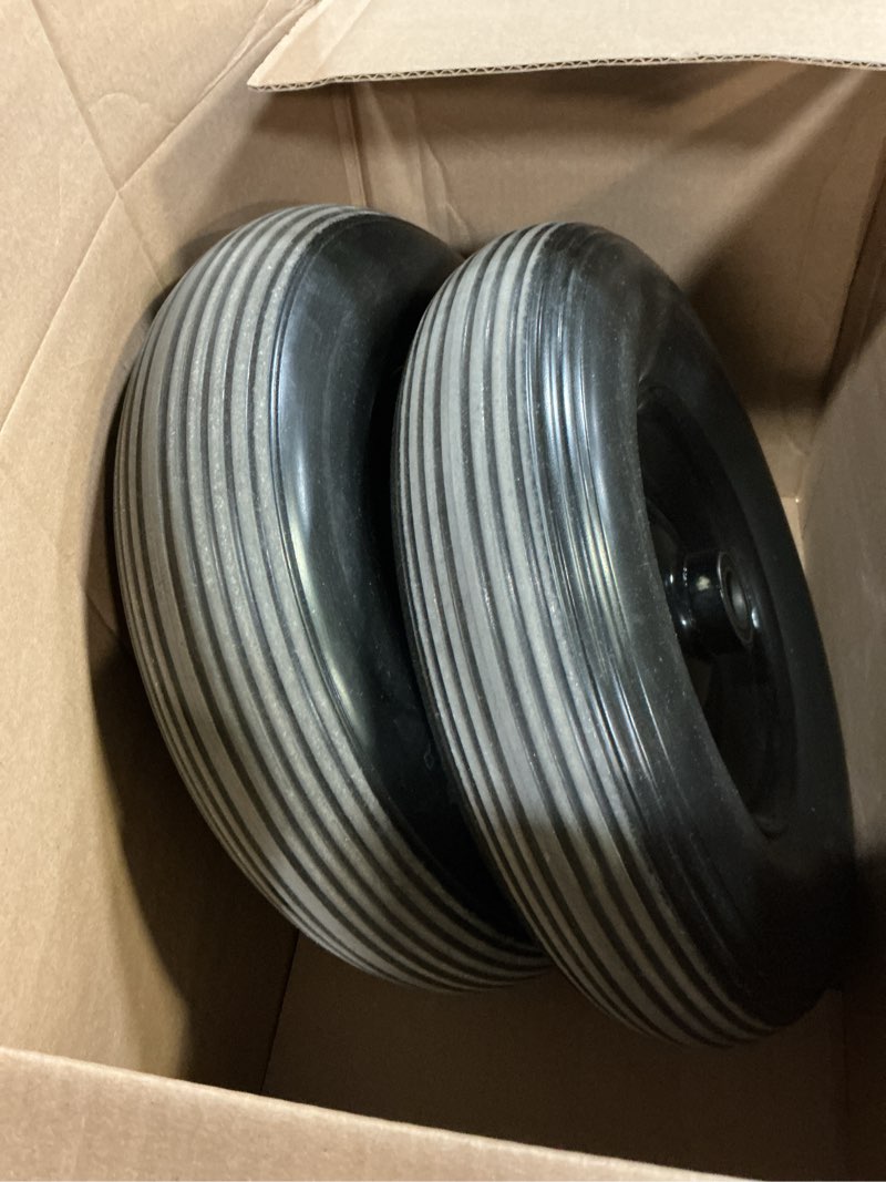Condition photo showing As Is for gicool 4.80/4.00-8 wheelbarrow tire and wheel, 16" rubber pneumatic wheel, 3"- 6" centered hub, 5/8" & 3/4" bearings, for hand truck, trolley, garden cart, wagons, 2 pack (explorer series)