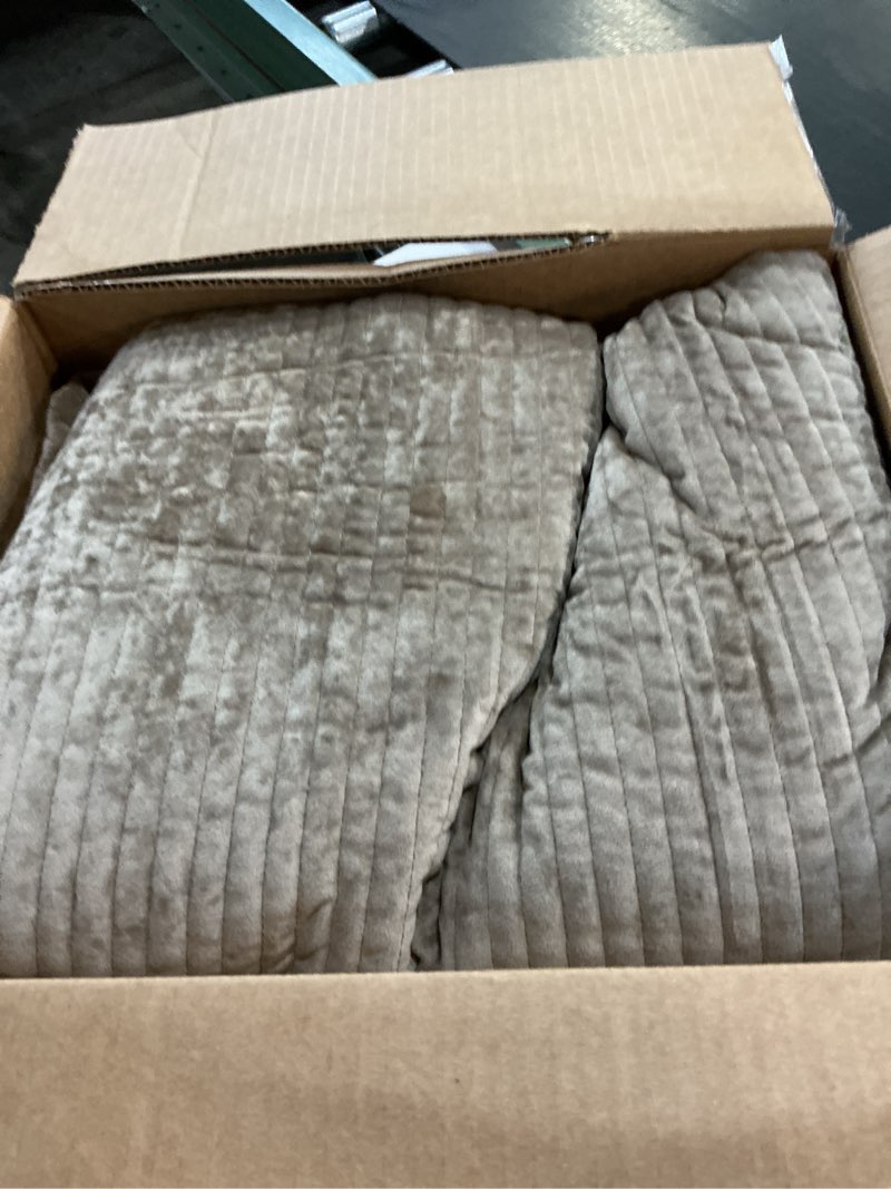 Condition photo showing Good Condition for evergrace velvet quilt set queen size, luxurious soft quilted bedding sets, lightweight velvet comforter for all season, striped channel bedspread coverlet with 2 shams, natural tan full/queen channel natural tan
