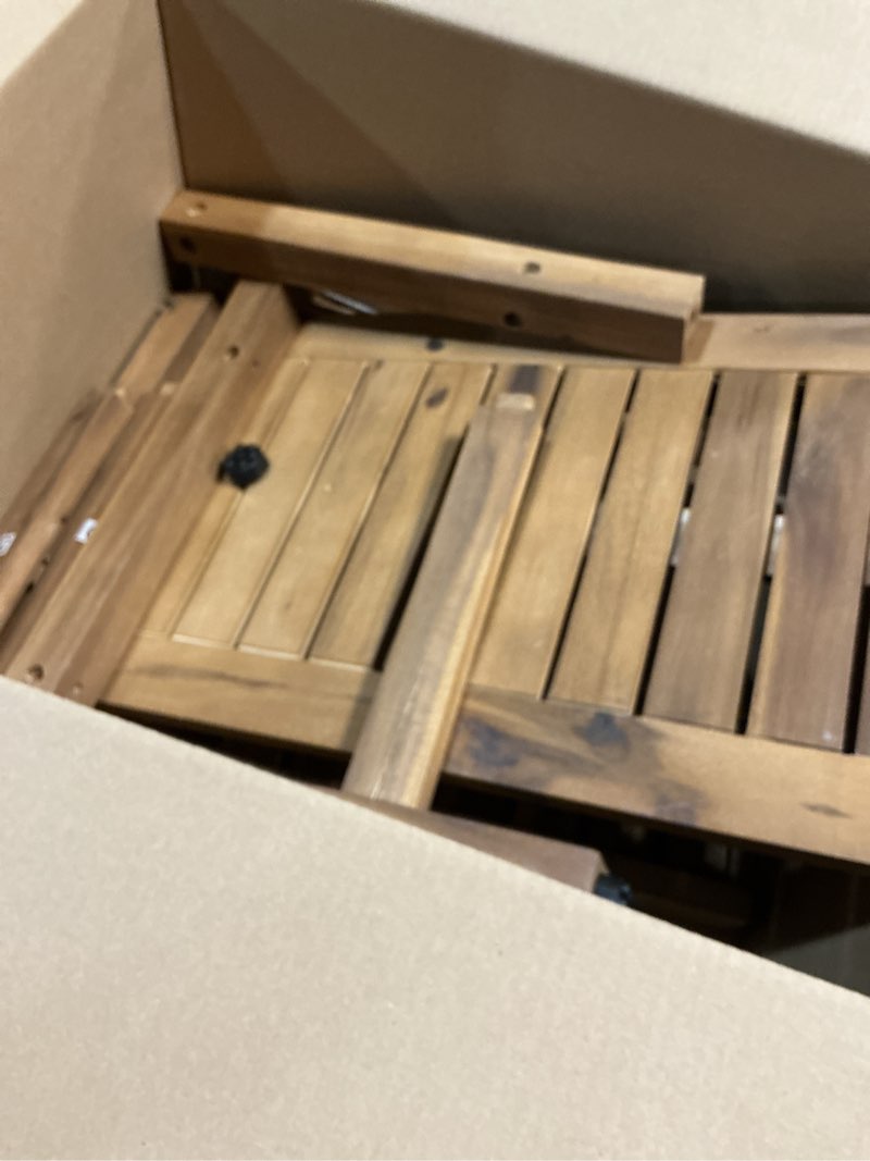 Condition photo showing As Is for 24 inch Acacia Wood Shower Bench with Storage Shelf - Waterproof Sturdy Shower Stool - Shower Seats for Adults and Elderly - Bathroom Bench 350 lb Capacity