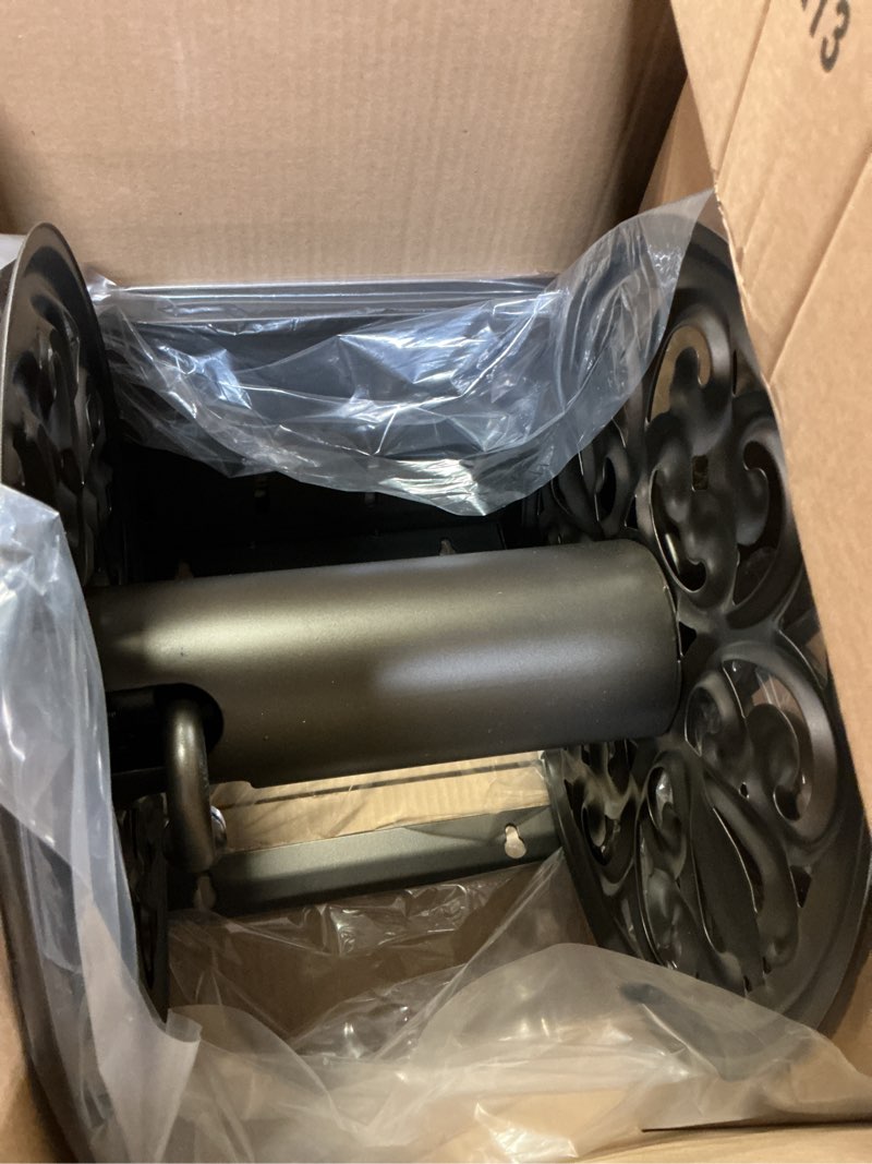 Condition photo showing Good Condition for goforwild garden wall mount hose reel, decorative hose reel, garden heavy-duty water hose holder winder, holds 200-feet of 5/8-inch hose 7213 wall mounted love flower