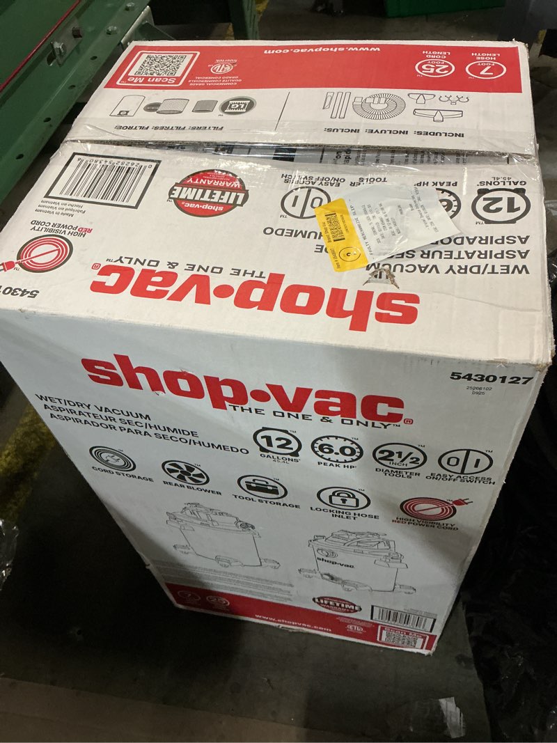 Condition photo showing As Is for Shop-Vac 12-Gallon 6 HP Corded Wet/Dry Shop Vacuum with Accessories Included