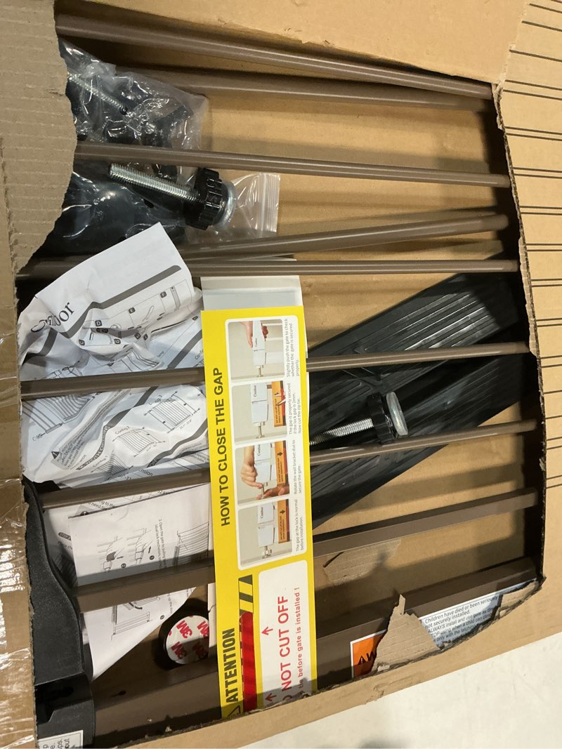 Condition photo showing Good Condition for cumbor 30-46" baby gate for stairs, mom's choice awards winner-auto close dog gate for the house, easy install pressure mounted pet gates for doorways, easy walk thru wide safety gate for dog, brown brown 30"-46" w x 30.5" h
