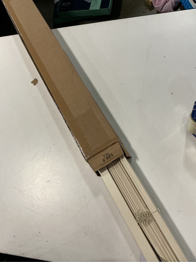 Condition photo showing As Is for lazblinds no tools no drill 1" vinyl mini blinds, cordless blinds for windows, light filtering horizontal window blinds & shades, 48" w x 64" h, cream cordless-cream 48" w × 64" h