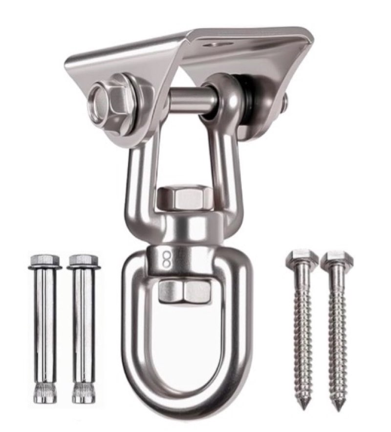 Heavy Duty 360° Swivel Swing Hanger, Stainless Steel Hammock Hook for Ceiling Wooden Porch Swing Hanging kit Playground Gym Rope Boxing Bag Hammock Chair Yoga Mount 1000 lb Capacity