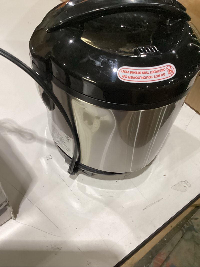 Condition photo showing As Is for Not tested bent on back side AROMA® CoreCoat™ Digital Rice Cooker & Steamer for Brown Rice with Nonstick Ceramic Coating (8 Cups Cooked, 4 Cups Uncooked) CoreCoat Ceramic