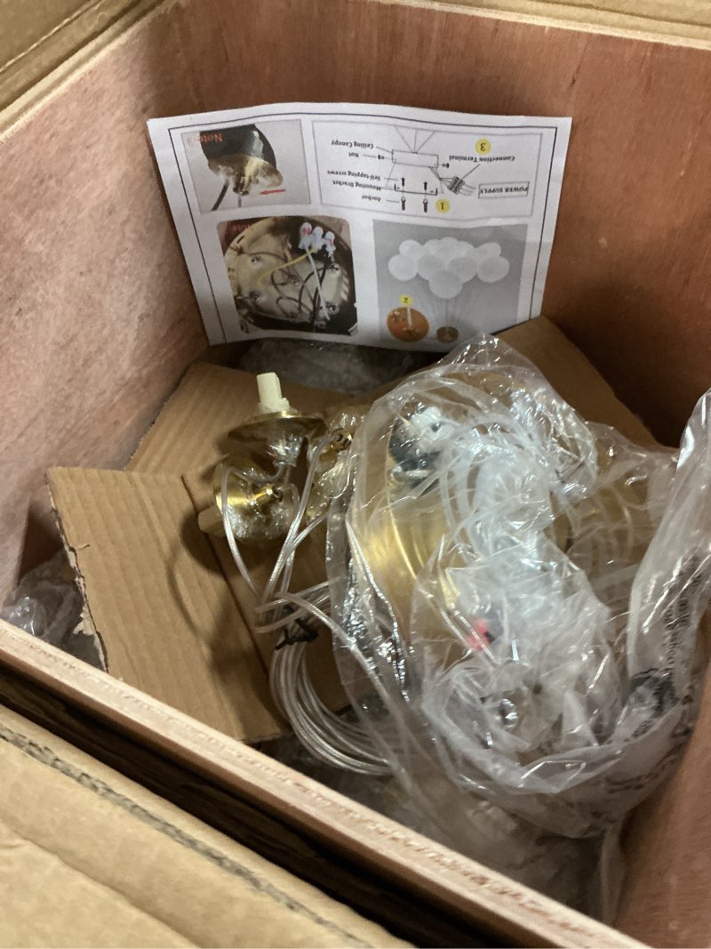 Condition photo showing As Is for Products incomplete only 3 lights, Glass Bubble Chandelier Ball Shape Pendant Light, Gold Base, 7 Lights Decorative Chandelier for Living Room Dining Room Bedroom