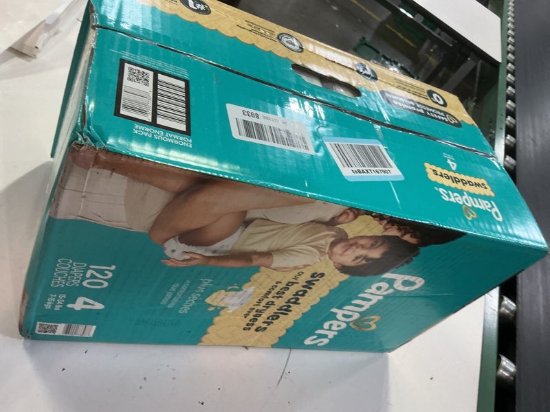 Condition photo showing New/Like New for pampers swaddlers diapers, size 4 (15-34 lbs), 120 count, absorbent, keeps baby dry and comfortable, skin safe disposable baby diaper (packaging may vary) size 4 120