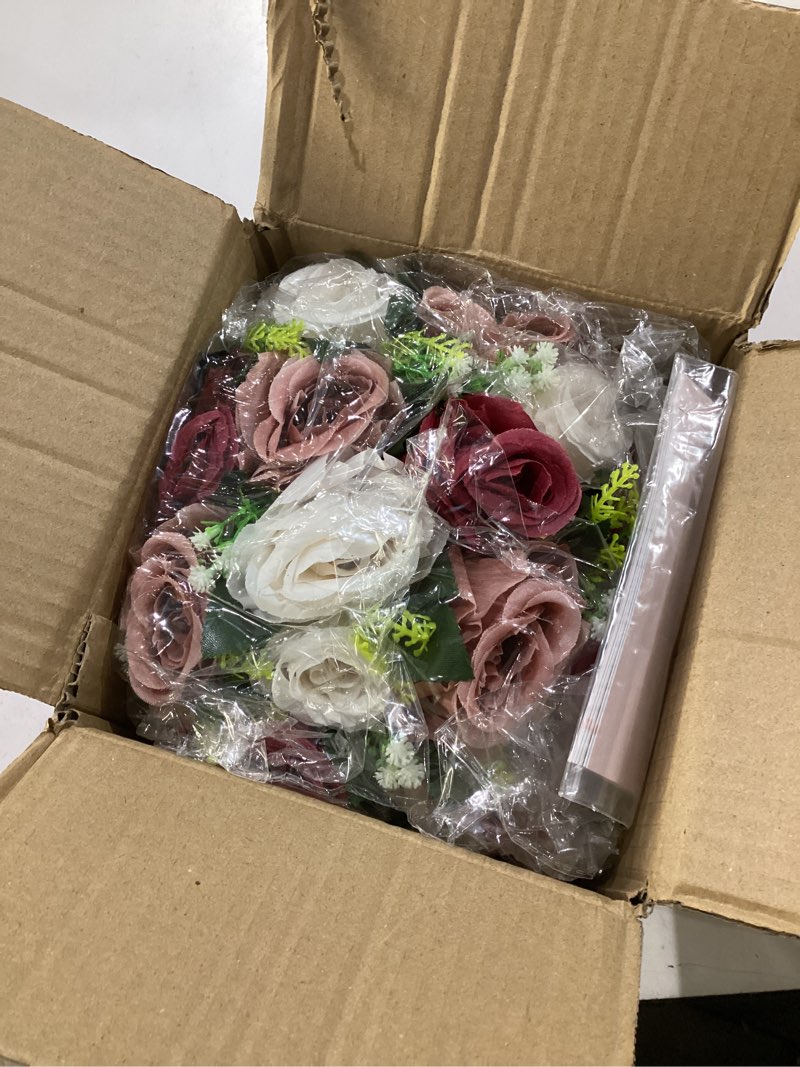 Condition photo showing New/Like New for nuptio artificial flower centrepieces for tables - 2 pcs burgundy & dusty rose & creamy white fake flowers roses balls 9.5in diameter - silk faux rose arrangement for wedding party table decor