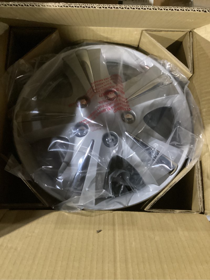 Condition photo showing New/Like New for Custom Accessories 4-Pack 15" SGT-5 Wheel Covers, Replacement Hubcaps for Cars, Trucks, SUVs — Silver/Chrome 15" Wheel Cover