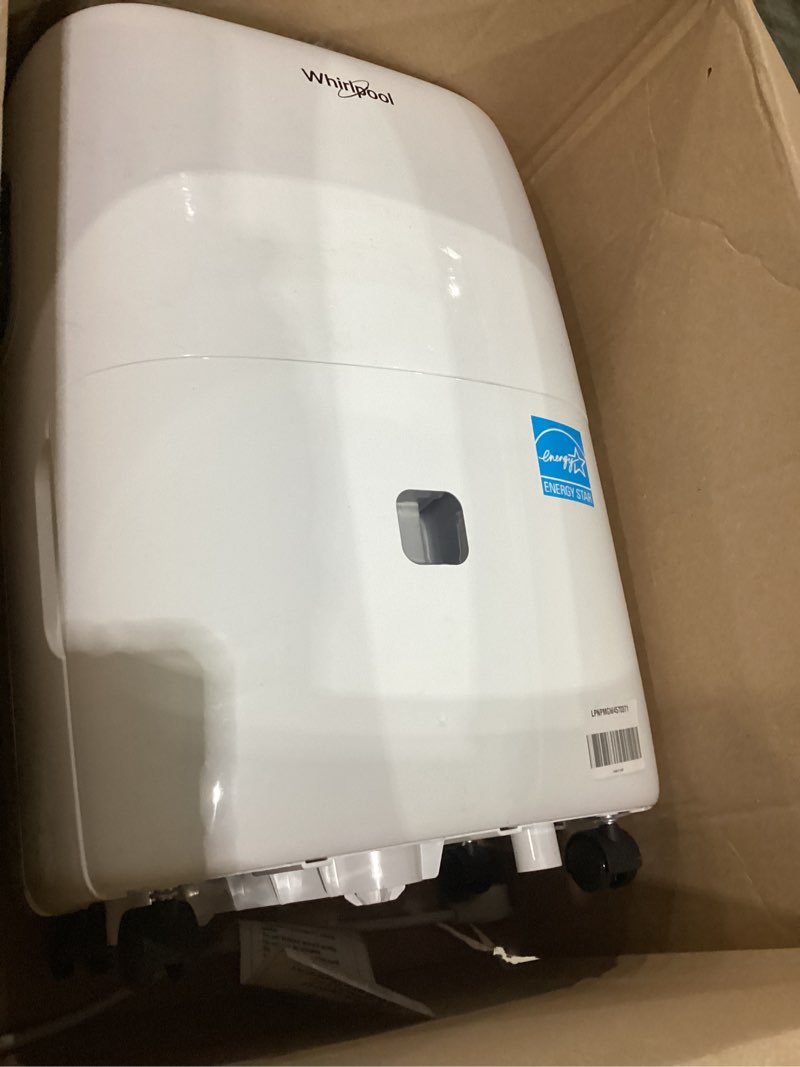 Condition photo showing Good Condition for whirlpool energy star 23-pint portable dehumidifier with auto-shutoff and timer, home dehumidifier and moisture absorber for basement, garage, living room in white 20 pint bright white