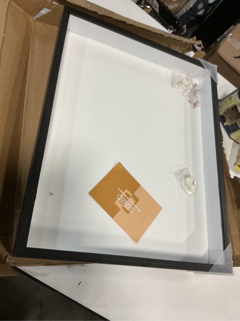 Condition photo showing As Is for 16x20 Shadow Box Picture Frame Display Case with Soft Linen Back-Thickened Panel,Large Black Deep Shadow Box Frame 16x20 for Jersey Graduation Items Flower Photo Craft Memorial Black + Thickened Panel + Foam Packaging 16x20