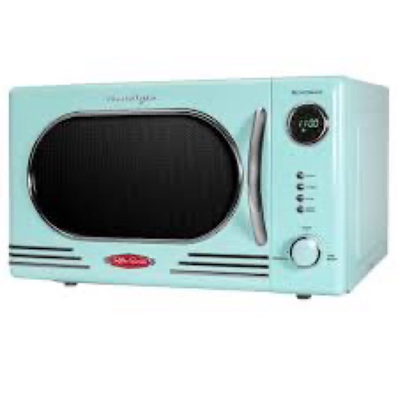 Nostalgia Retro 1000W Microwave Oven 1.1 Cu Ft Capacity – Child Safety Lock, 8 Auto-Cook Settings – 