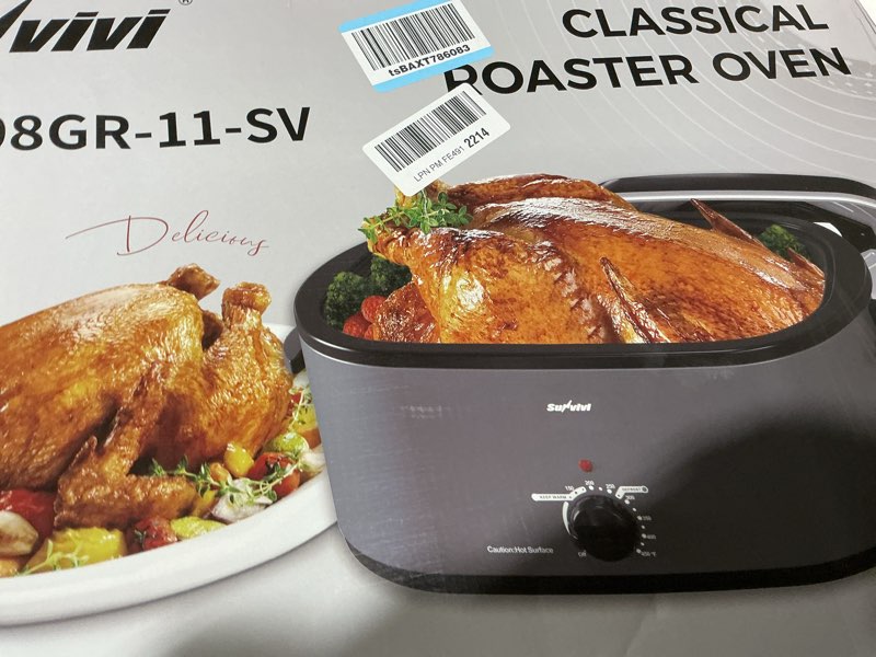 Condition photo showing Good Condition for SUNVIVIPRO Roaster Oven 28 Quart, Electric Turkey Roaster with Self-Basting Lid, Removable Pan & Rack, Variable Temp Control, Stainless Steel, Grey