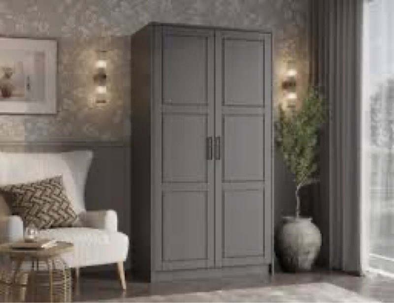 100% Solid Wood Urban 2-Door Wardrobe Armoire INCOMPLETE 